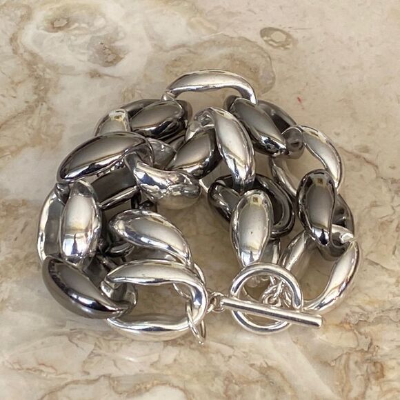 Super Chunky Silver & Titanium Tone Link Toggle Bracelet - Picture 2 of 6
